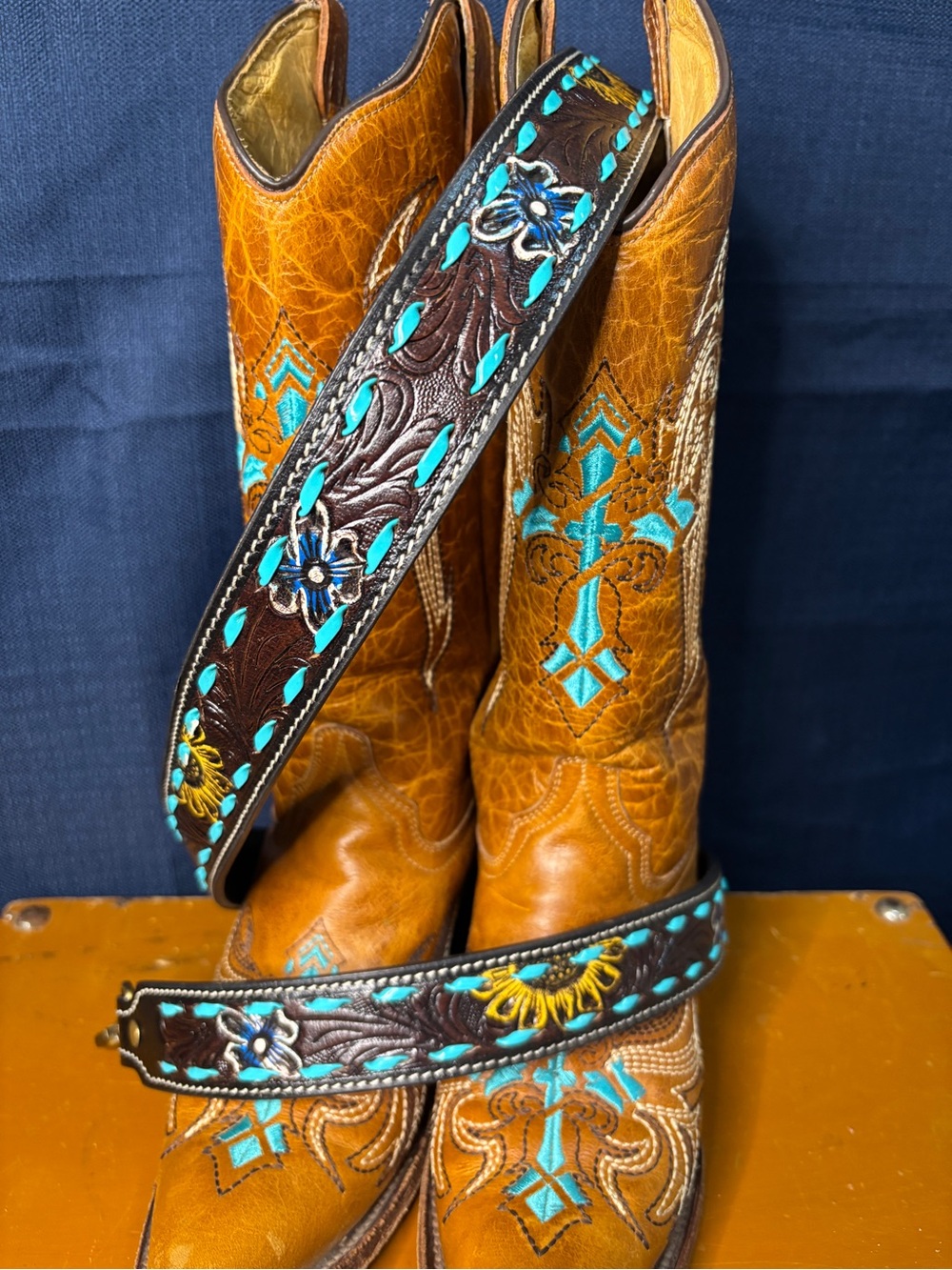 Myra Bag purse strap with Turquoise Embroidery and Floral Strap